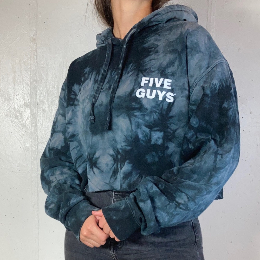 Black + Gray Cropped Tie Dye Five Guys Hoodie
